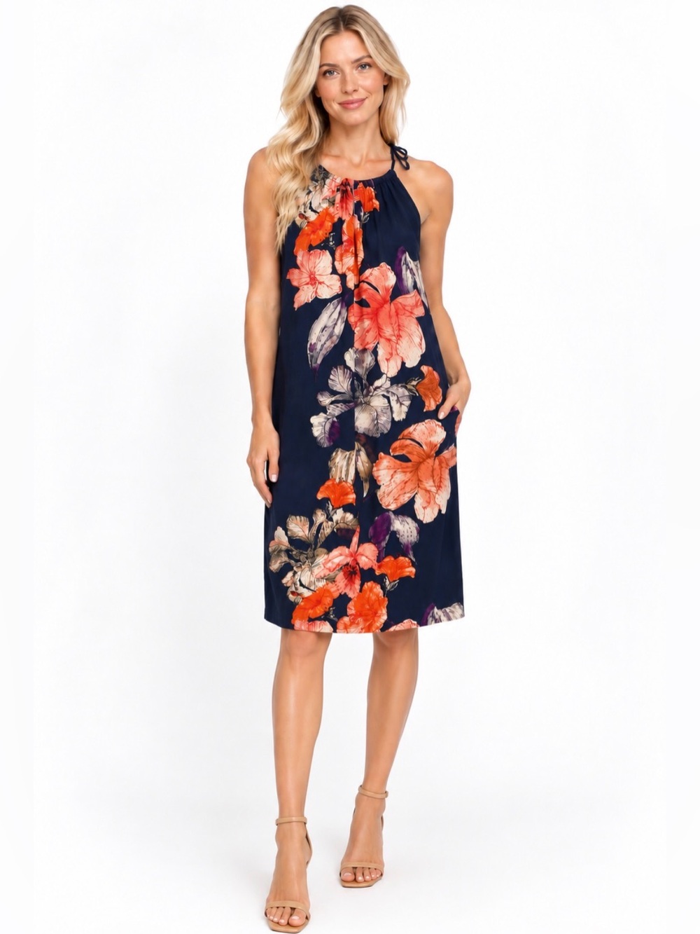 NWT Tommy Bahama Le Grande Fleurette Halter Dress Ocean Deep Navy Size Small